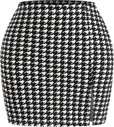 تنورة نسائية صغيرة بنقشة Houndstooth، تنانير مكتب العمل الأنيقة ذات الخصر العالي in Saudi Arabia