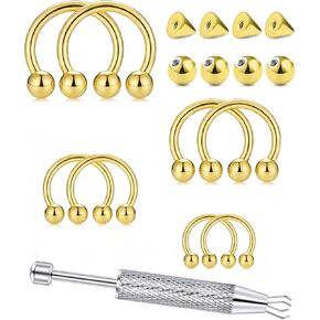حلقات حاجز حدوة الحصان 16 جرام 6/8/10/12 مم مع أداة وممسك الكرة، لا تسبب الحساسية للأنف، الرخ، الغضروف، الحلزون، الشفاه - الذهب الفضي 316L مجوهرات ثقب الحاجز الفولاذي الجراحي in Kuwait