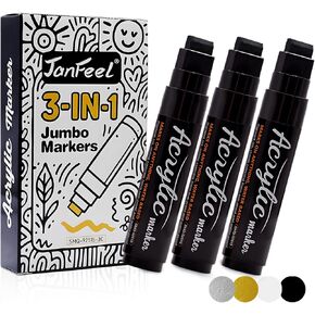 Jumbo Permanent Marker 3 Pack 15mm Thick Chisel Tip, 3-in-1 Acrylic Paint Poster Marker Pens Wide Felt Nib, No-Leak, Odorless, Non-Toxic, for Posters, Wood, Fabric, Canvas, Rock & More (Black) in Saudi Arabia