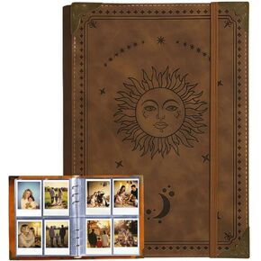 Vintage Photo Album for 2x3 in Polaroid Photos with 320 Pockets, Refillable PU Leather A5 Photocard Binder with Adjustable Page, Instax Mini Compatible Photo Book, Sun in Kuwait