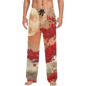 Pajama Pants Japanese Waves Cherry Moon Mens Lounge Pajama Pants Sleep Bottoms with Pockets S in Saudi Arabia