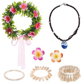 مجموعة إكسسوارات زي الأميرة مكونة من 6 قطع للنساء تتضمن قلادة المحيط وزهور هاواي ومشابك شعر زهرة إكليل بوهو وخلخال وحفلات هاواي وإكسسوارات الحفلات in Kuwait