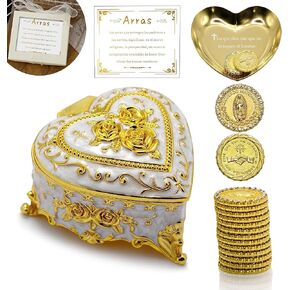 Wedding Arras Coins Set, Arras Para Boda Catolica with 13 Virgen De Guadalupe Aras Coins and Rhinestone Decor Box, Regalos De Boda, Wedding Accessories for Ceremony. in Kuwait