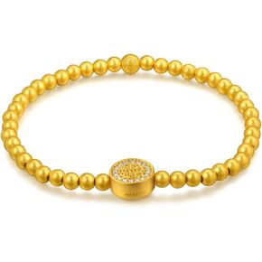CHOW SANG SANG Cultural Blessings 999.9 24K Gold Lotus, Flower with Diamonds, Beads Chain Bangle, Tiny Size 94554B | 4 (Wrist Size: 15-16 CM) in Kuwait