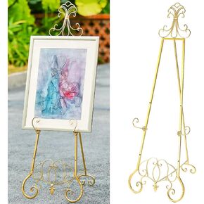 55" X 18"X 13.7" Metal Scroll Extra Large Free Standing Adjustable Display Stand Easel with Chain Support, Heavy Duty Easel for Sign, Wedding, Picture Frame, Mirror, Gold in Saudi Arabia