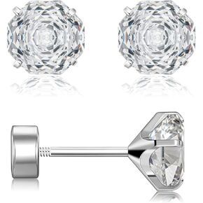 20G G23 Implant Grade Titanium Earrings for Sensitive Ears Women Girls | Hypoallergenic Flat Screw Back Earrings with Rose Cut Cubic Zirconia in Saudi Arabia