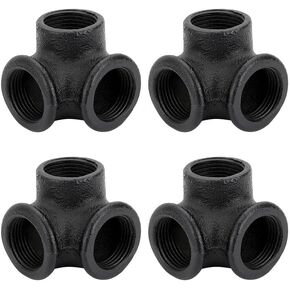 1/2 بوصة تجهيزات أنابيب سوداء كوع مخرج جانبي ثلاثي الاتجاهات - Home Expert 4 عبوات من الحديد الزهر القابل للطرق مواسير ملولبة 3 اتجاهات جانبية منفذ قمزة لأرفف الأنابيب الصناعية وقوس أثاث الأنابيب العتيق in Kuwait