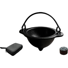 مبخرة من الحديد الزهر مع حقيبة سفر، مرجل 3 بوصة مع مقبض وحامل عصا للتلطخ والطقوس والشموع وديكور المنزل العتيق in Kuwait