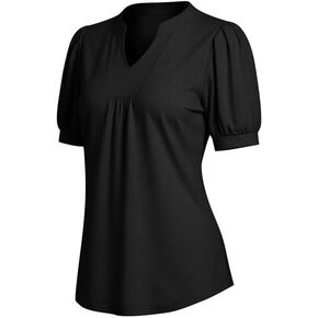Womens Tops Puff Short Sleeve Shirts Dressy Casual Henley V-Neck Summer Tops Pleated Ladies Tunic Blouses 2026 in Kuwait