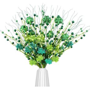 YIYA 8 Pcs St. Patrick's Day Decorations Glittered Clover Shamrock Picks with Berry Branches Artificial Shamrock Stems for Table Centerpieces DIY Crafts Home Party and Holiday Decor in Saudi Arabia