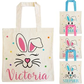Generic Personalized Easter Egg Hunt Tote Bag Customized Easter Sack, Natural in Saudi Arabia