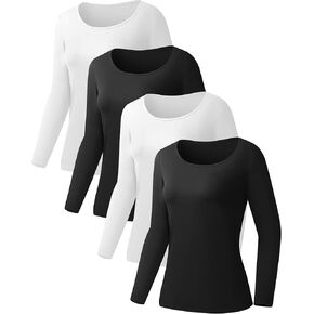 مجموعة من 4 قمصان داخلية للنساء من Rolimaka بأكمام طويلة ورقبة سكوب مريحة وأساسية للممرضات مع قماش ناعم in Kuwait