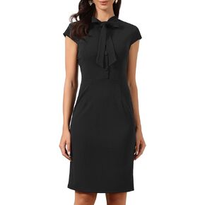 فستان عمل Allegra K للنساء بأكمام قصيرة وربطة عنق وسحاب جانبي وفساتين ضيقة للعمل غير رسمية in Kuwait