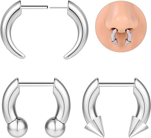 3Pcs Push in Septum Ring C Shape Pincher Tapers Septum Rings Horseshoe Septum Hoops for Women Men Heavy Gauges Nose Cartilage Hoop 16G Silver Black Gold in Saudi Arabia