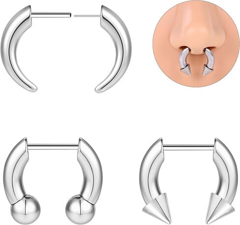 3Pcs Push in Septum Ring C Shape Pincher Tapers Septum Rings Horseshoe Septum Hoops for Women Men Heavy Gauges Nose Cartilage Hoop 16G Silver Black Gold in Saudi Arabia