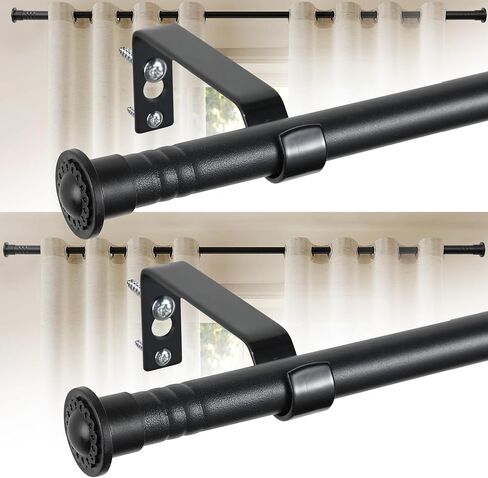 2 حزمة قضبان ستائر للنوافذ من 28 إلى 64 بوصة، 5/8 بوصة قضبان ستائر نافذة مقهى صغيرة مع أقواس باللون الأسود غير اللامع، تصميم مقطعي قابل للتعديل للستائر خفيفة الوزن في غرفة النوم والمطبخ والمركبات الترفيهية والحمام in Kuwait