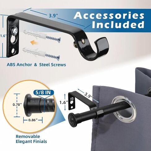 2 حزمة قضبان ستائر للنوافذ من 28 إلى 64 بوصة، 5/8 بوصة قضبان ستائر نافذة مقهى صغيرة مع أقواس باللون الأسود غير اللامع، تصميم مقطعي قابل للتعديل للستائر خفيفة الوزن في غرفة النوم والمطبخ والمركبات الترفيهية والحمام in Kuwait