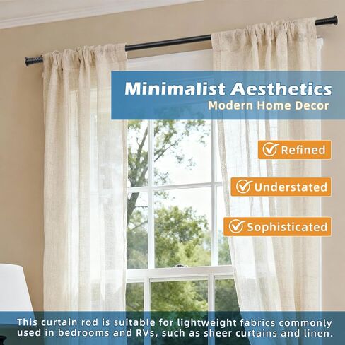 2 حزمة قضبان ستائر للنوافذ من 28 إلى 64 بوصة، 5/8 بوصة قضبان ستائر نافذة مقهى صغيرة مع أقواس باللون الأسود غير اللامع، تصميم مقطعي قابل للتعديل للستائر خفيفة الوزن في غرفة النوم والمطبخ والمركبات الترفيهية والحمام in Kuwait