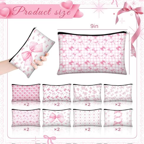 16 مجموعة من هدايا الحفلات الوردية على شكل فيونكة للنساء على شكل فيونكة من القماش وحقائب مكياج صغيرة ومرايا مدمجة وأساور منسوجة بكميات كبيرة من الزهور الوردية وحقائب مستحضرات التجميل للضيوف ووصيفات العروس ومستلزمات حفلات العازبة in Kuwait