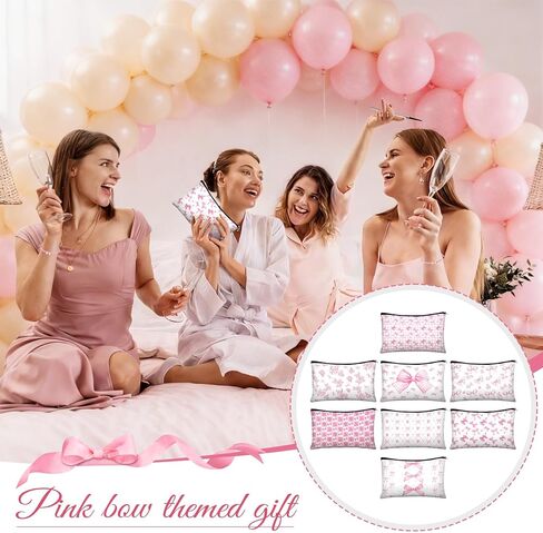 16 مجموعة من هدايا الحفلات الوردية على شكل فيونكة للنساء على شكل فيونكة من القماش وحقائب مكياج صغيرة ومرايا مدمجة وأساور منسوجة بكميات كبيرة من الزهور الوردية وحقائب مستحضرات التجميل للضيوف ووصيفات العروس ومستلزمات حفلات العازبة in Kuwait