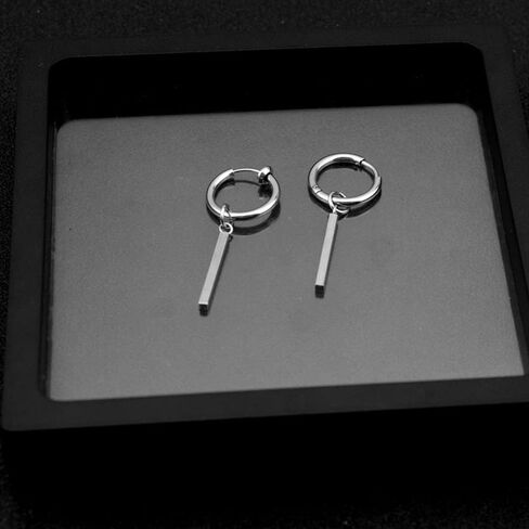 Minimalist Vertical Bar Small Hoop Short Dangle Drop Earrings for Men Women Boys Girls 316L Stainless Steel Charms Huggie Hinged Hoops Cartilage Helix Hypoallergenic Fashion Personalized Punk Geometric Line Stick Dangling Gifts Boyfriend Birthday Bff in Saudi Arabia