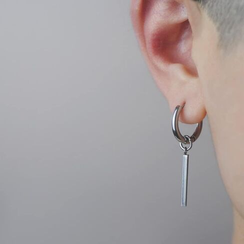 Minimalist Vertical Bar Small Hoop Short Dangle Drop Earrings for Men Women Boys Girls 316L Stainless Steel Charms Huggie Hinged Hoops Cartilage Helix Hypoallergenic Fashion Personalized Punk Geometric Line Stick Dangling Gifts Boyfriend Birthday Bff in Saudi Arabia