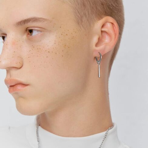 Minimalist Vertical Bar Small Hoop Short Dangle Drop Earrings for Men Women Boys Girls 316L Stainless Steel Charms Huggie Hinged Hoops Cartilage Helix Hypoallergenic Fashion Personalized Punk Geometric Line Stick Dangling Gifts Boyfriend Birthday Bff in Saudi Arabia