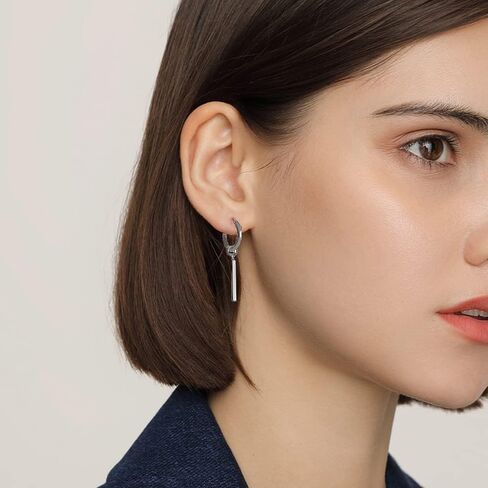 Minimalist Vertical Bar Small Hoop Short Dangle Drop Earrings for Men Women Boys Girls 316L Stainless Steel Charms Huggie Hinged Hoops Cartilage Helix Hypoallergenic Fashion Personalized Punk Geometric Line Stick Dangling Gifts Boyfriend Birthday Bff in Saudi Arabia