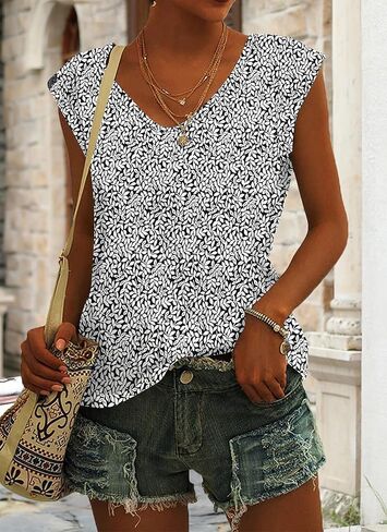 Womens Summer Cap Sleeve T-Shirt Casual Loose Fit Tank Tops 2025 in Saudi Arabia