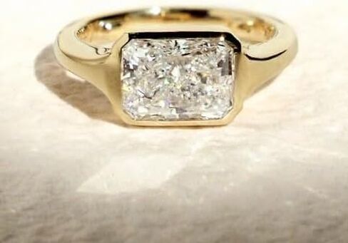 Bezel Set 3 Ct East West Radiant Cut Cubic Zirconia Engagement Ring, 8 x 10 MM Radiant Cut Ring,14 Kt Plated wedding gift,GIfted For Her.size 3-12 in Saudi Arabia