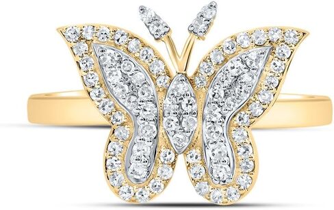خاتم Jewels By Lux من الذهب الأصفر عيار 10 قيراط 1/4 قيراط والألماس الطبيعي على شكل فراشة لحفلات الزفاف والخطوبة والذكرى السنوية، مقاس نسائي: 5-9 in Saudi Arabia