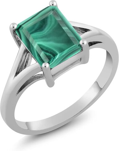 Gem Stone King Split Shank Solitaire Engagement Ring for Women | 925 Sterling Silver | Emerald Cut 9X7MM Gemstone Birthstone | Wedding Anniversary Promise Ring in Saudi Arabia