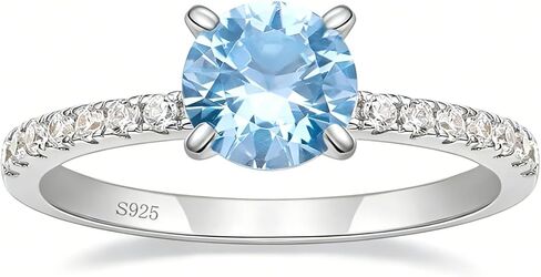 SHINYSO 1.25CT 925 Sterling Silver Engagement Rings for Women Created Blue Aquamarine Round Cut Solitaire CZ Wedding Band Promise Ring for Her Size 5-10 in Saudi Arabia