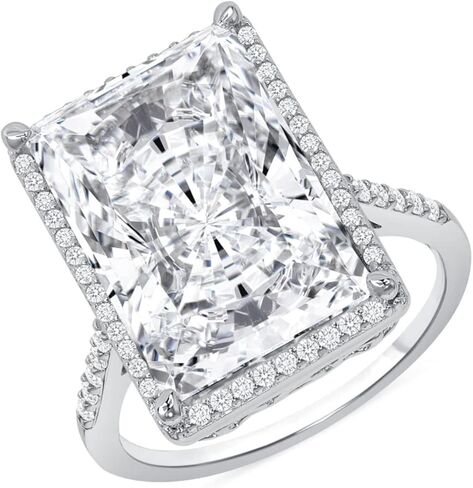 Huge Solid Sterling Silver .925 Radiant and Round Cut Simulated Diamond Engagement Ring Deco, Bridal, Wedding, Halo, Anniversary, 8.30ctw in Saudi Arabia