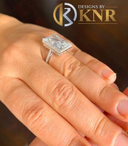 Huge Solid Sterling Silver .925 Radiant and Round Cut Simulated Diamond Engagement Ring Deco, Bridal, Wedding, Halo, Anniversary, 8.30ctw in Saudi Arabia