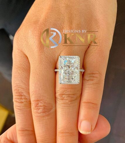 Huge Solid Sterling Silver .925 Radiant and Round Cut Simulated Diamond Engagement Ring Deco, Bridal, Wedding, Halo, Anniversary, 8.30ctw in Saudi Arabia