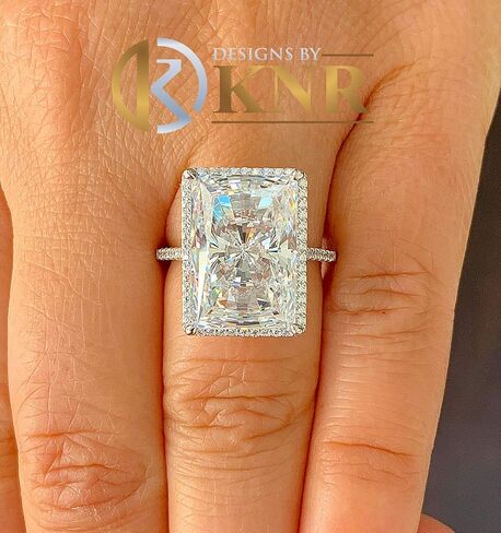 Huge Solid Sterling Silver .925 Radiant and Round Cut Simulated Diamond Engagement Ring Deco, Bridal, Wedding, Halo, Anniversary, 8.30ctw in Saudi Arabia