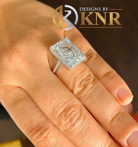 Huge Solid Sterling Silver .925 Radiant and Round Cut Simulated Diamond Engagement Ring Deco, Bridal, Wedding, Halo, Anniversary, 8.30ctw in Saudi Arabia