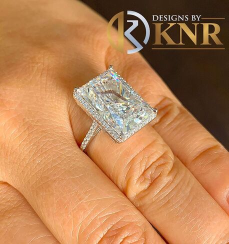 Huge Solid Sterling Silver .925 Radiant and Round Cut Simulated Diamond Engagement Ring Deco, Bridal, Wedding, Halo, Anniversary, 8.30ctw in Saudi Arabia