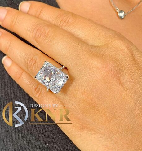 Huge Solid Sterling Silver .925 Radiant and Round Cut Simulated Diamond Engagement Ring Deco, Bridal, Wedding, Halo, Anniversary, 8.30ctw in Saudi Arabia