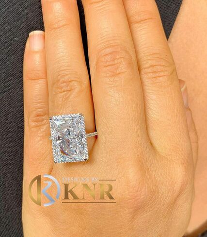 Huge Solid Sterling Silver .925 Radiant and Round Cut Simulated Diamond Engagement Ring Deco, Bridal, Wedding, Halo, Anniversary, 8.30ctw in Saudi Arabia