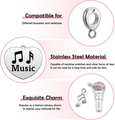 Heigebi Silver Charms for Bracelets and Necklace Music Dangle Pendants Beads Charms Valentine's Day Mother's Day Birthday Jewelry Gift for Women Sister Friends Mother Daughter Stainless Steel Pendant in Saudi Arabia