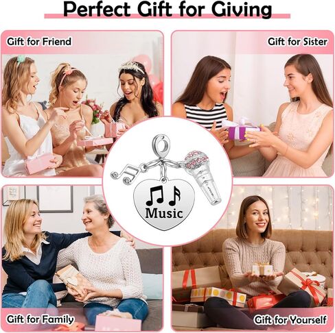 Heigebi Silver Charms for Bracelets and Necklace Music Dangle Pendants Beads Charms Valentine's Day Mother's Day Birthday Jewelry Gift for Women Sister Friends Mother Daughter Stainless Steel Pendant in Saudi Arabia