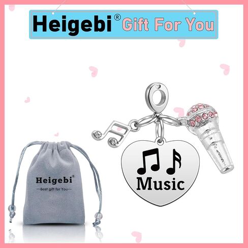 Heigebi Silver Charms for Bracelets and Necklace Music Dangle Pendants Beads Charms Valentine's Day Mother's Day Birthday Jewelry Gift for Women Sister Friends Mother Daughter Stainless Steel Pendant in Saudi Arabia