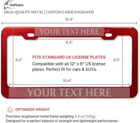 GoPlates Custom License Plate Frame - Laser Engraved Personalization - Fits Standard US Plates - Unique Car Accessory - Red in Saudi Arabia