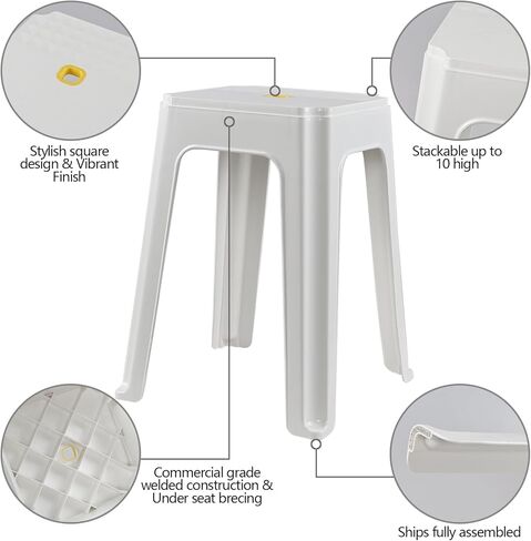 12-Pack Portable Stackable Plastic Stool, 18.7 Inch Plastic Stack Nesting Stools, White in Kuwait