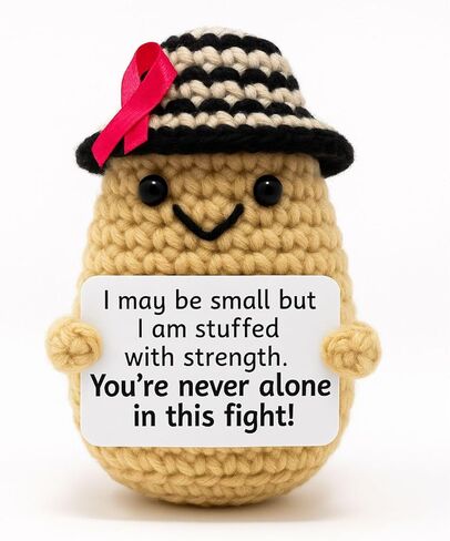 M.O.Q. Cancer Awareness Crochet Doll with Ribbon, Breast Cancer, Chemo, Inspirational Stocking Stuffer Gift for Women Her Mom Friend Coworker Positive Get Well Soon Handmade in Saudi Arabia