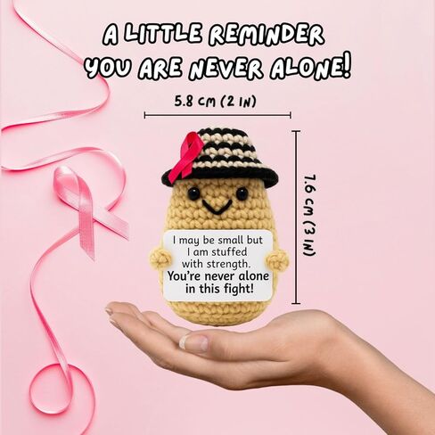 M.O.Q. Cancer Awareness Crochet Doll with Ribbon, Breast Cancer, Chemo, Inspirational Stocking Stuffer Gift for Women Her Mom Friend Coworker Positive Get Well Soon Handmade in Saudi Arabia