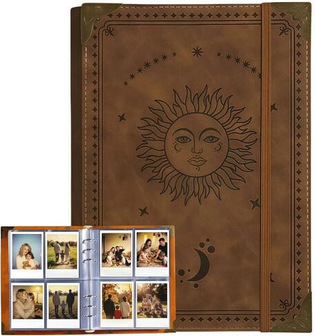 Vintage Photo Album for 2x3 in Polaroid Photos with 320 Pockets, Refillable PU Leather A5 Photocard Binder with Adjustable Page, Instax Mini Compatible Photo Book, Sun in Kuwait