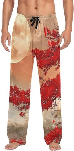 Pajama Pants Japanese Waves Cherry Moon Mens Lounge Pajama Pants Sleep Bottoms with Pockets S in Saudi Arabia